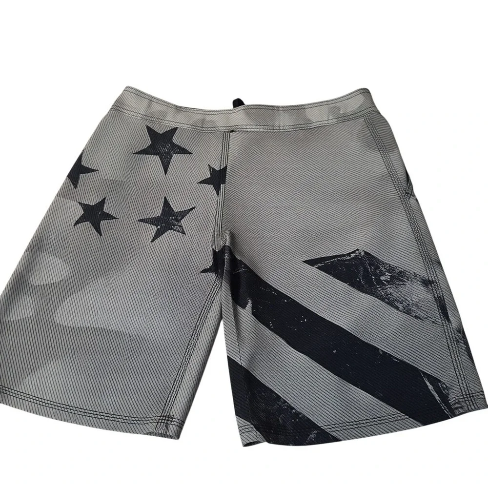 Forged Board Shorts Mens 32 Gray Stars and Stripes Camo‎ Patriotic Swim Trunks
